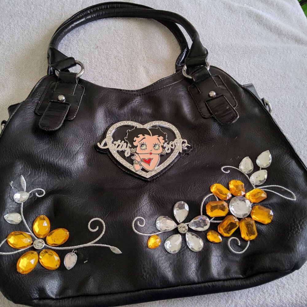 Black Betty Boob handbag purse with beautiful jewels on frront Hobo
